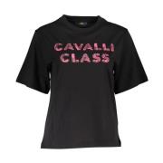 Cavalli Class Svart Bomull T-shirt med Rosa Logo Black, Dam