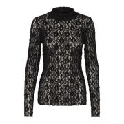 InWear Svart Turtleneck Blus med Spetsdetalj Black, Dam