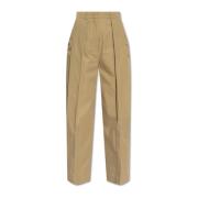 Balmain Bomull veckade byxor Beige, Dam