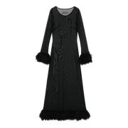 Marine Serre Svart Mesh Maxi Klänning Fransad Kant Black, Dam