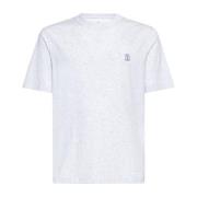 Brunello Cucinelli Melerad Bomullst-shirt med Logotyptryck White, Herr