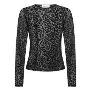 Alexander McQueen Svart Leopardmönstrad Top Aw24 Black, Dam