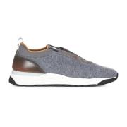 Santoni Grå Sneakers Låg-Top Elastiskt Tyg Gray, Herr