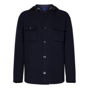 Etro Blå vadderad overshirt med mikro-randigt motiv Blue, Herr