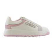 Emporio Armani Vit Rosa Läder Sneaker med Metallörn Plakett White, Dam