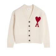 Ami Paris Merinoull Cardigan med Hjärtlogotyp Beige, Herr