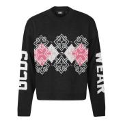 Gcds Argyle Sweater med Hello Kitty Design Black, Herr