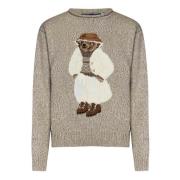 Polo Ralph Lauren Beige Sweater med Polo Bear Intarsia Beige, Dam