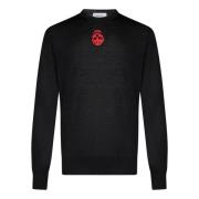 Alexander McQueen Svart Tröja med Rött Skull Broderi Black, Herr