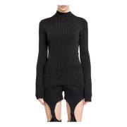 Mugler Svart Ribbad Kroppsformande Stickad Topp Black, Dam