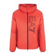 Emporio Armani EA7 Orange Bomberjacka med Avtagbar Huva och Broderad L...