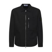 Stone Island Svart Bomull Dragkedja Ficka Skjorta Black, Herr