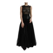 Dolce & Gabbana Elegant Svart Paljetter Mesh Gown Klänning Black, Dam