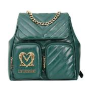 Love Moschino Grön Chevron Quiltad Ryggsäck med Hjärt Detalj Green, Da...