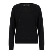 Emporio Armani Rasata Crewneck Sweater med Micro Strass Black, Dam