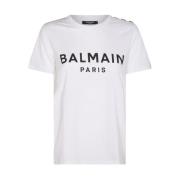 Balmain Knappdetalj Bomull T-shirt Vit White, Dam