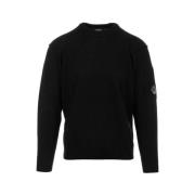 C.p. Company Svart Lamull Crew Neck Tröja Black, Herr