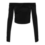 Gestuz Off-shoulder Draperad Långärmad Topp Svart Black, Dam