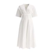 Alaïa Vit Bomull Midi Klänning White, Dam