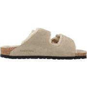 Birkenstock Klassiska Slide Sandaler i Svart Beige, Dam