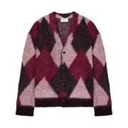 Laneus Argyle Baby Alpaca Cardigan i Bordeaux Multicolor, Herr