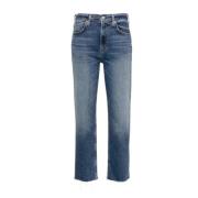 Citizens of Humanity Faded Denim Cropped Jeans med Whiskering Blue, Da...