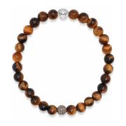 Nialaya Men's Grey Diamond Wristband with Brown Tiger Eye Gray, Herr