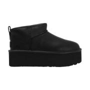 UGG Svart Läder Plattform Mini Boot Black, Dam