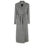 Essentiel Antwerp Glide Herringbone Maxi Coat Gray, Dam