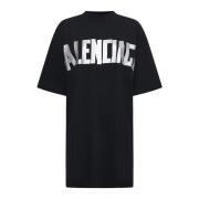 Balenciaga Sliten Bomull T-shirt Klänning med Logotyp Black, Dam