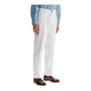 Brunello Cucinelli Casual Corduroy Byxor med Dubbla Veck White, Herr