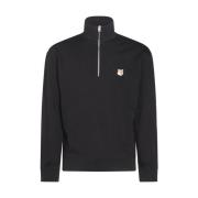 Maison Kitsuné Svart Bomull Zip Sweatshirt Black, Herr