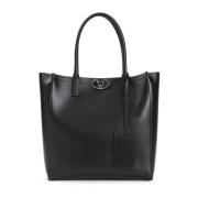 Valentino Garavani Modig Vlogo Läder Tote Väska Black, Dam