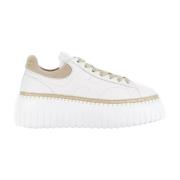 Hogan Vita lädersneakers med beige mocka White, Dam