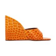 Amina Muaddi Orange Plattforms Sandaler med Präglat Läder Orange, Dam