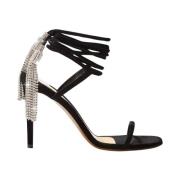 Alexandre Vauthier Svarta kristallsandaler med tofsar Black, Dam