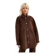 Nanushka Brun Mocka Oversized Skjorta Martin Brown, Dam