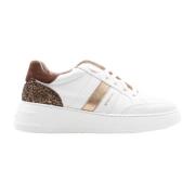 Stokton Beige Läder Sneakers med Ränder White, Dam