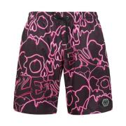 Philipp Plein Svart-Rosa Badshorts Skull Design Black, Herr