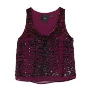 Pinko Zebra Sequin Broderad Ärmlös Topp Purple, Dam