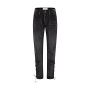 One Teaspoon Svarta Baggy Jeans med Hög Midja Black, Dam