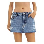 One Teaspoon Denim Mini Kjol Distressed Rå Finish Blue, Dam