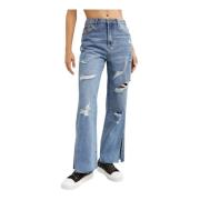 One Teaspoon Blå Distressed Wide Leg Jeans Blue, Dam