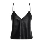 One Teaspoon Svart läder tanktop Black, Dam