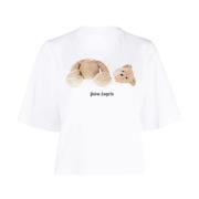 Palm Angels Vit Teddy Bear Cropped Tee White, Dam