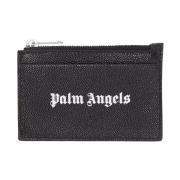 Palm Angels Svart läderkorthållare med ficka Black, Unisex