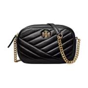 Tory Burch Vadderad läder crossbody väska Kira stil Black, Dam