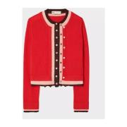 Tory Burch Röd Kashmir Cardigan Veckade Manschetter Red, Dam