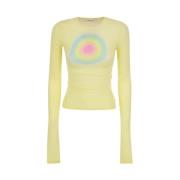 Sportmax Pastellgul Terry Top med Cirkulärt Tryck Yellow, Dam