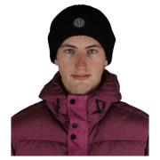 Stone Island Svart Ribbstickad Beanie Mössa Black, Herr